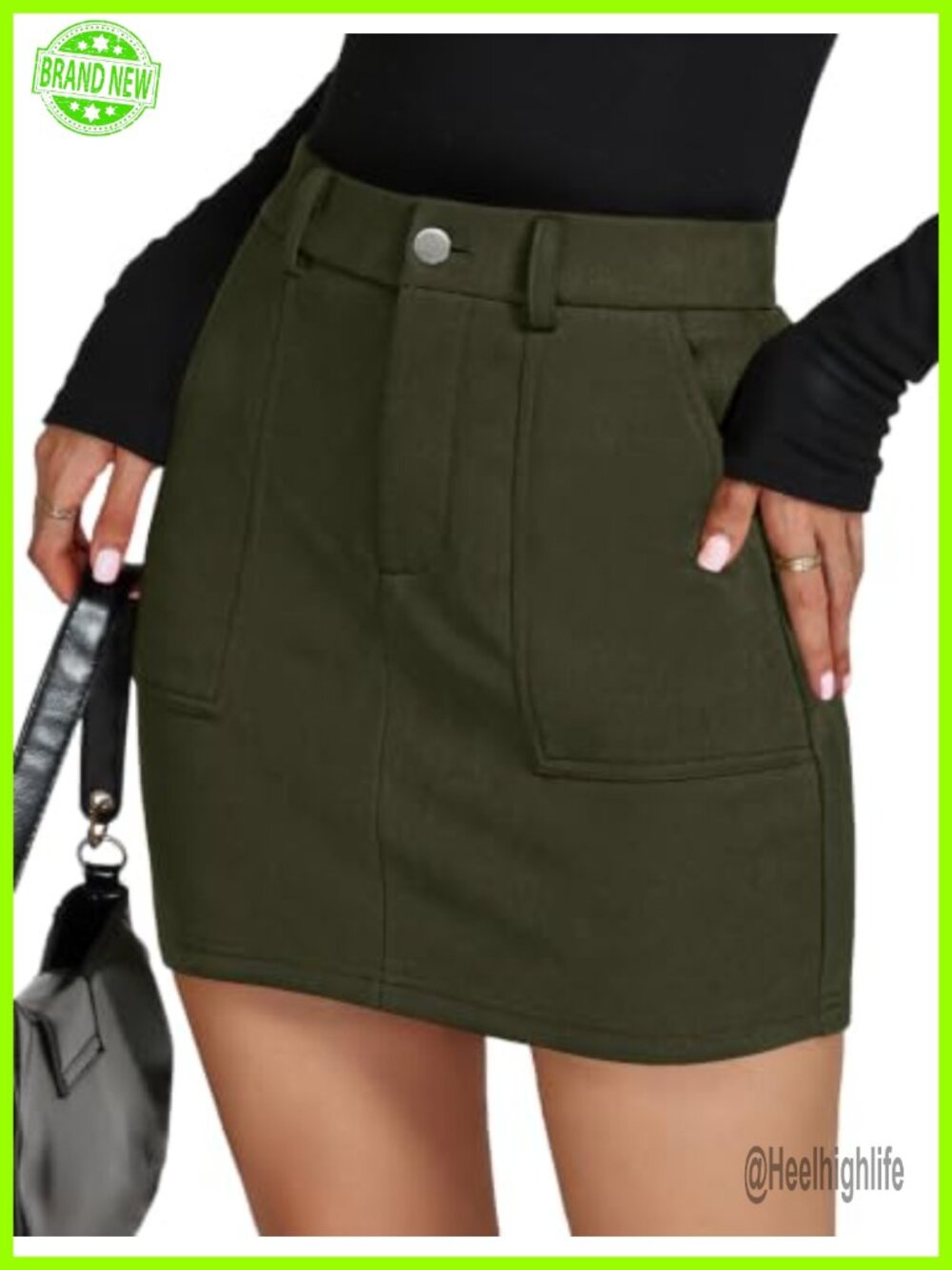 Faux Suede Mini Pencil Skirt High Waist Bodycon With Pockets